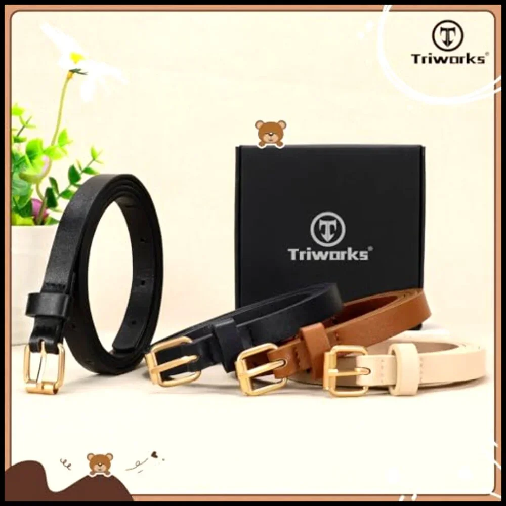 Girls Skinny Leather Belts Set 4 Pack Thin Waist Belts Gold Buckle Classic